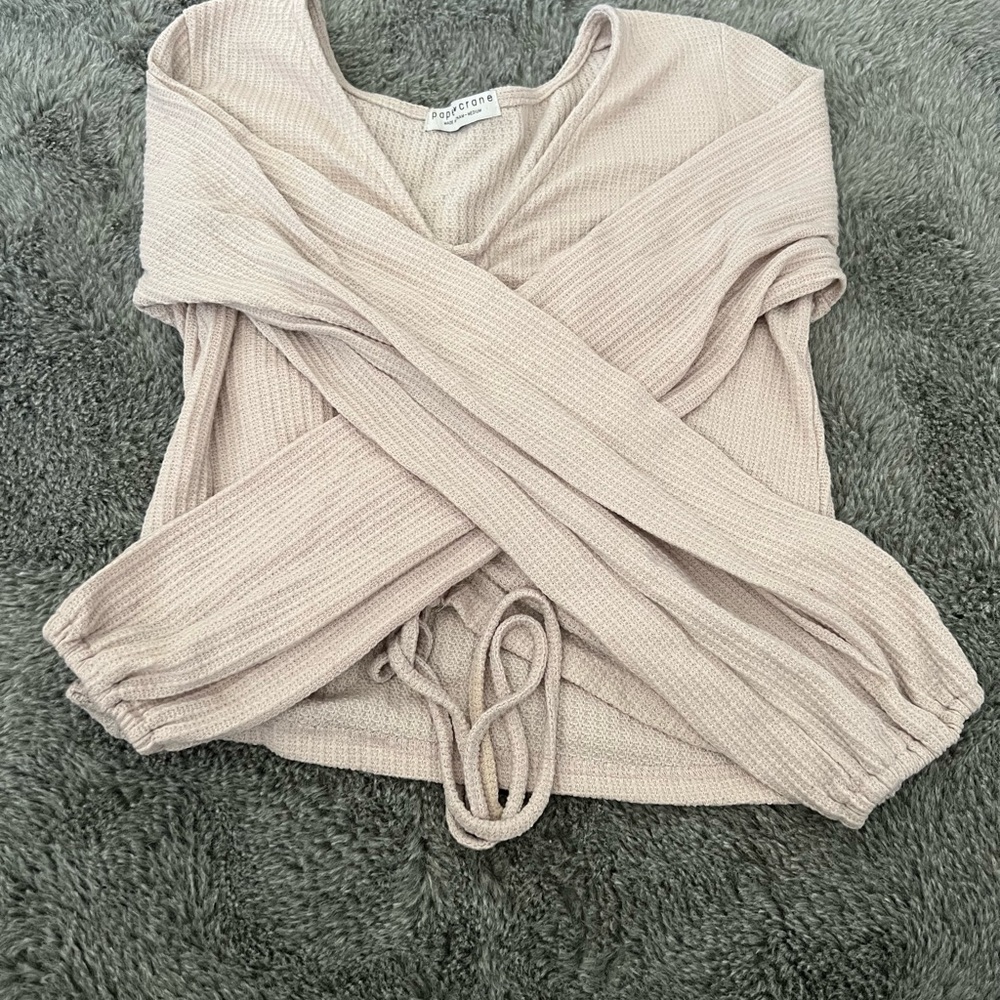Paper Crane Light Pink Waffle Knit Top